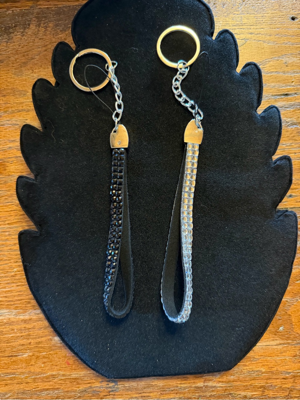 2 Crystals Strap Keychain Wristlets- Black and Silver